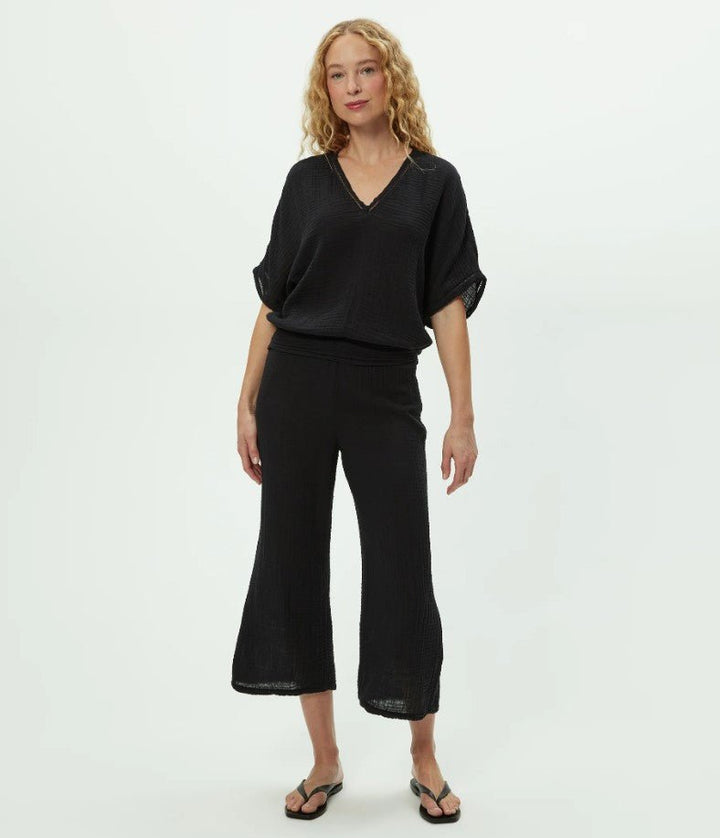 Imani Cropped Dolman Sleeve Top - Black - Jaffi's