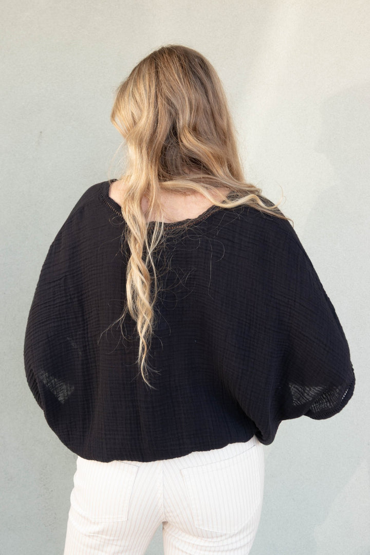 Imani Cropped Dolman Sleeve Top - Black - Jaffi's