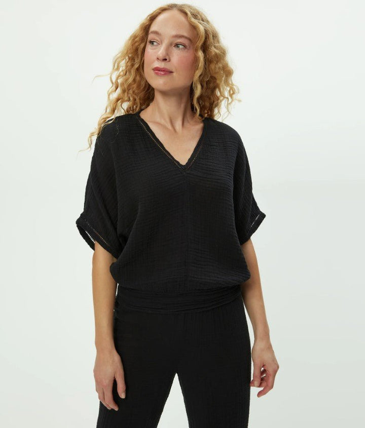 Imani Cropped Dolman Sleeve Top - Black - Jaffi's