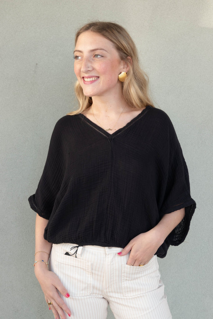 Imani Cropped Dolman Sleeve Top - Black - Jaffi's