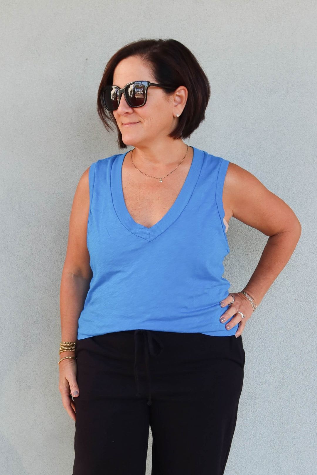 Ira V Neck Tank - Pacific - Jaffi's