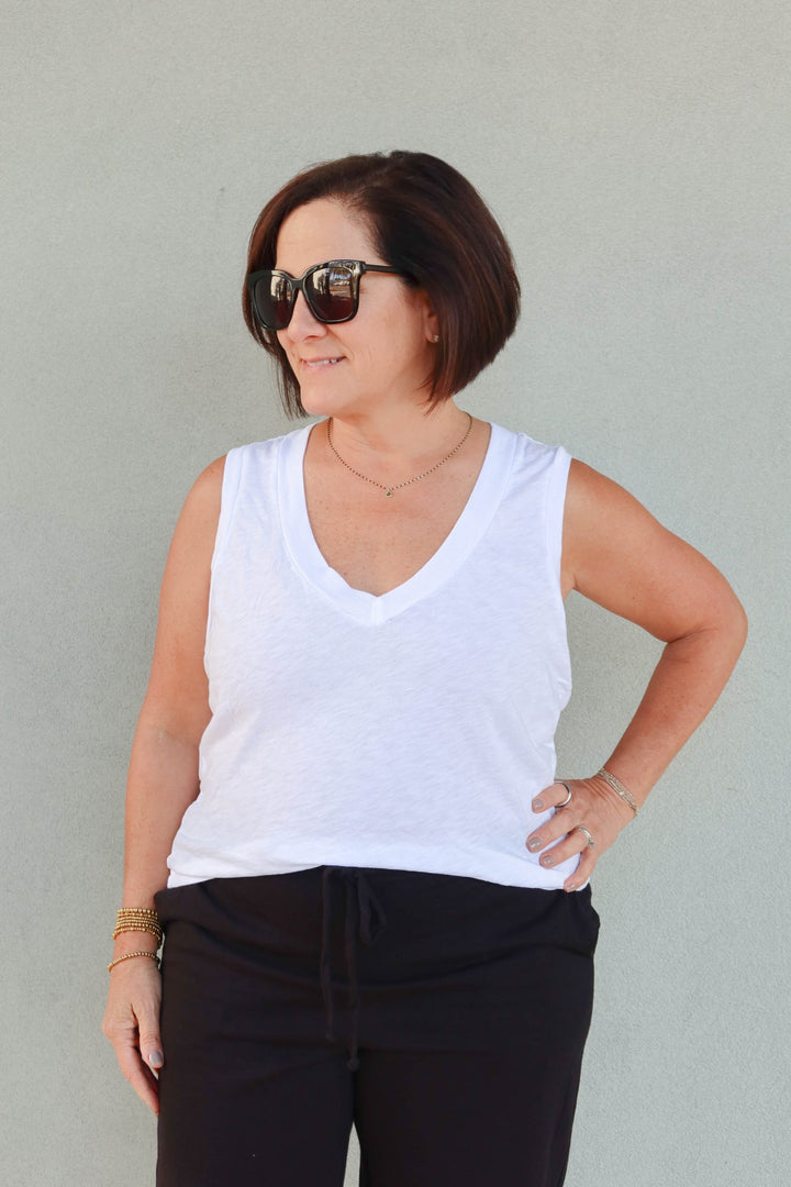 Ira V Neck Tank - White - Jaffi's