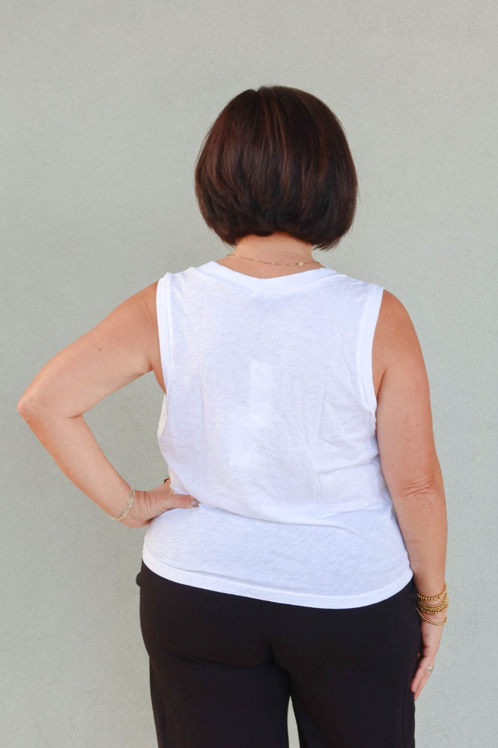 Ira V Neck Tank - White - Jaffi's