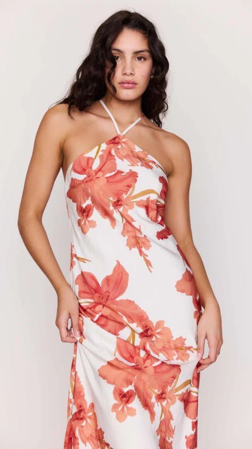 Isla Halter Dress - Peach Hibiscus - Jaffi's