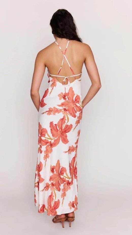 Isla Halter Dress - Peach Hibiscus - Jaffi's