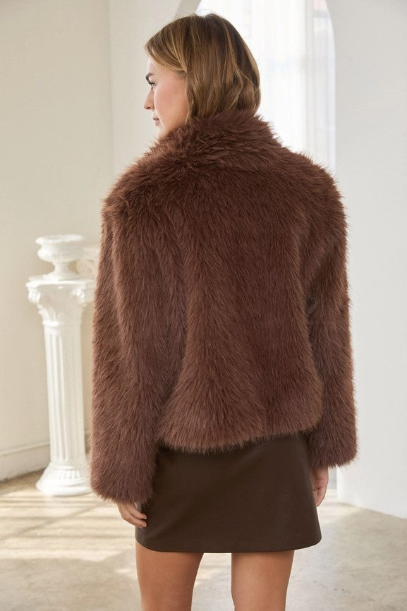 Faux Fur Short Jacket - Brown