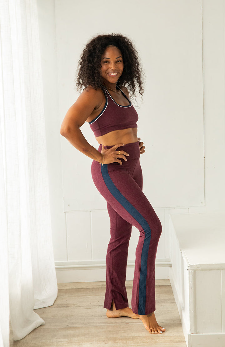 Spacedye Gemini Color Black Side Slit Pant - Midnight Burgundy Heather