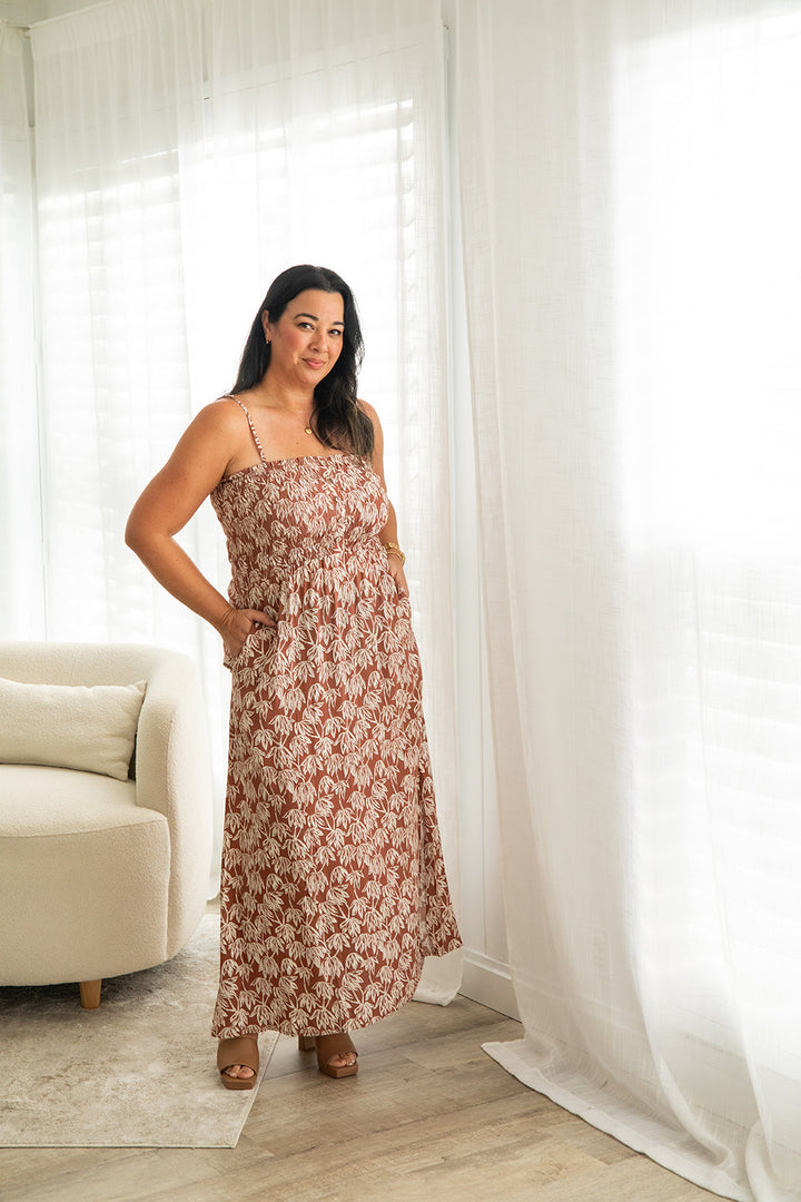 Plumeria Midi Dress - Canopy Brown