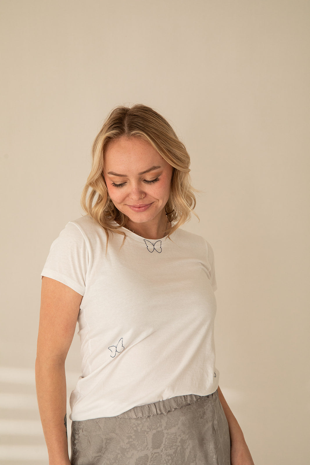 Embroidered Butterfly Tee - White