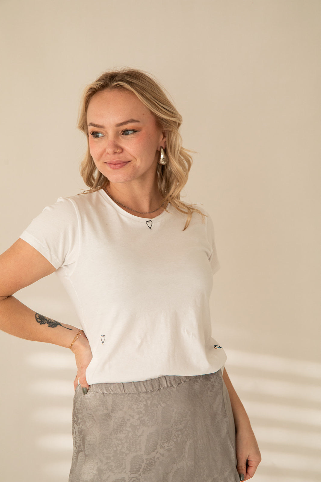 Embroidered Heart Tee - White