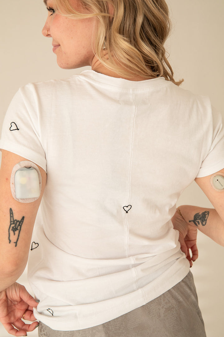 Embroidered Heart Tee - White