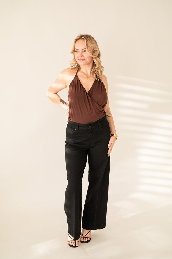 Surplice Halter Tank - Chocolate