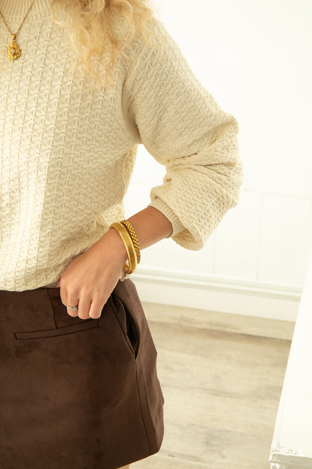 Britney Textured Knit Top - Cream