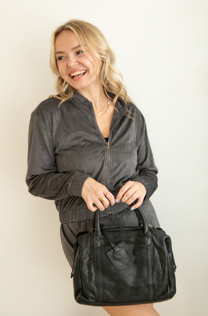 Eighties Zip Vegan Suede Jacket - Pewter