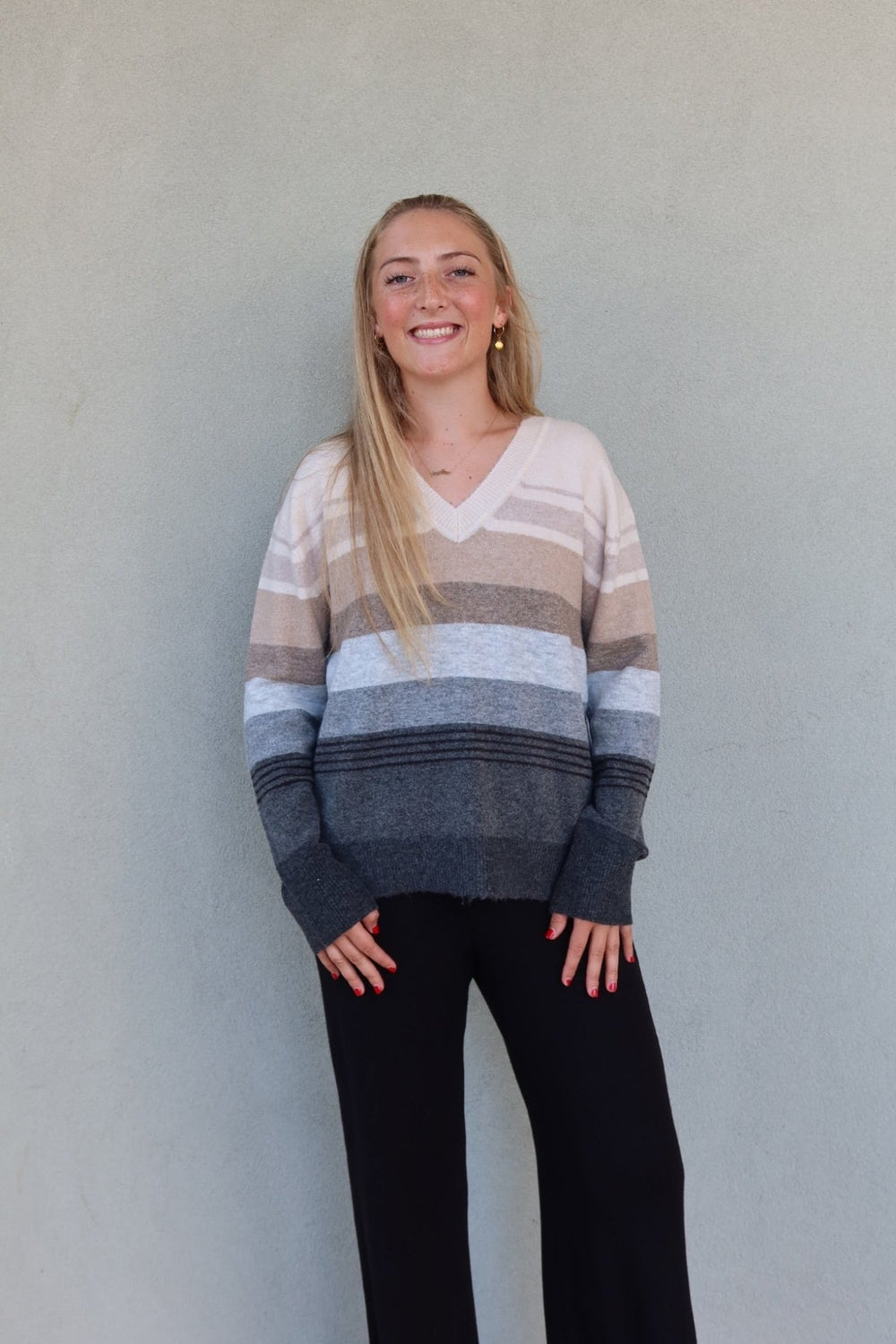 Jane Relaxed V Neck Sweater - Natural Multi - Jaffi's