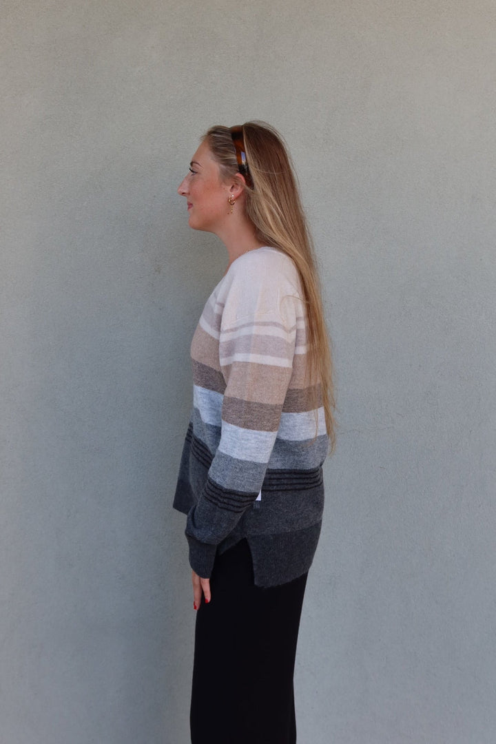 Jane Relaxed V Neck Sweater - Natural Multi - Jaffi&