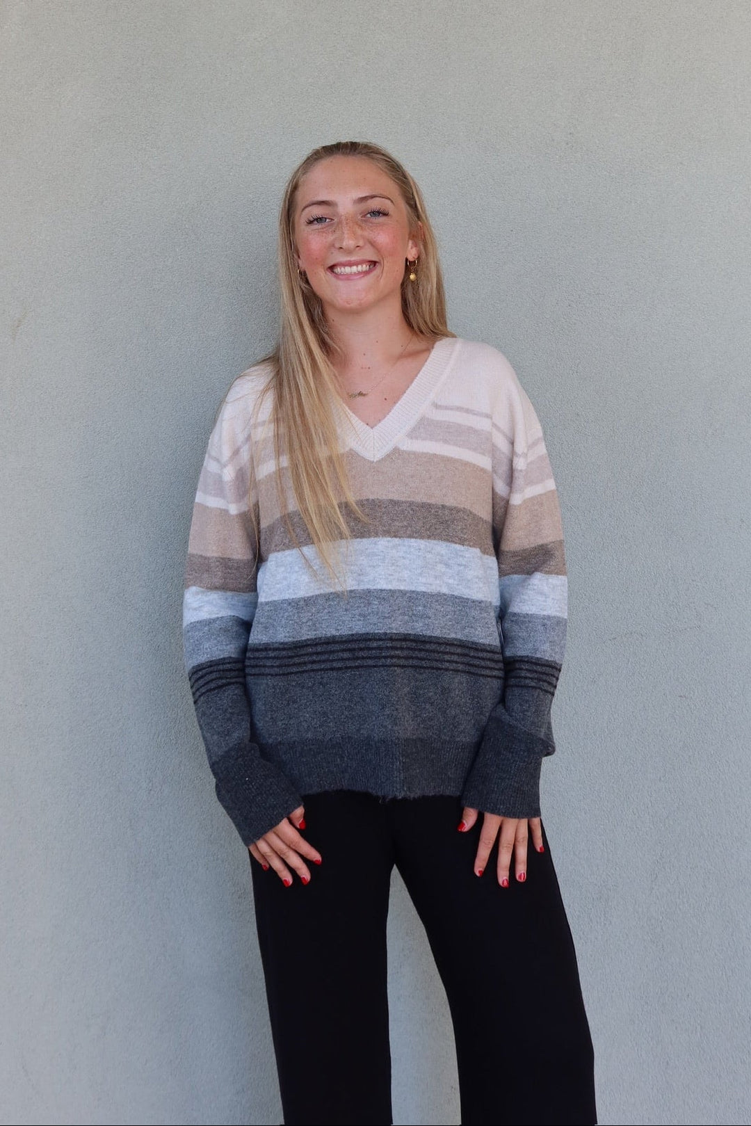 Jane Relaxed V Neck Sweater - Natural Multi - Jaffi's