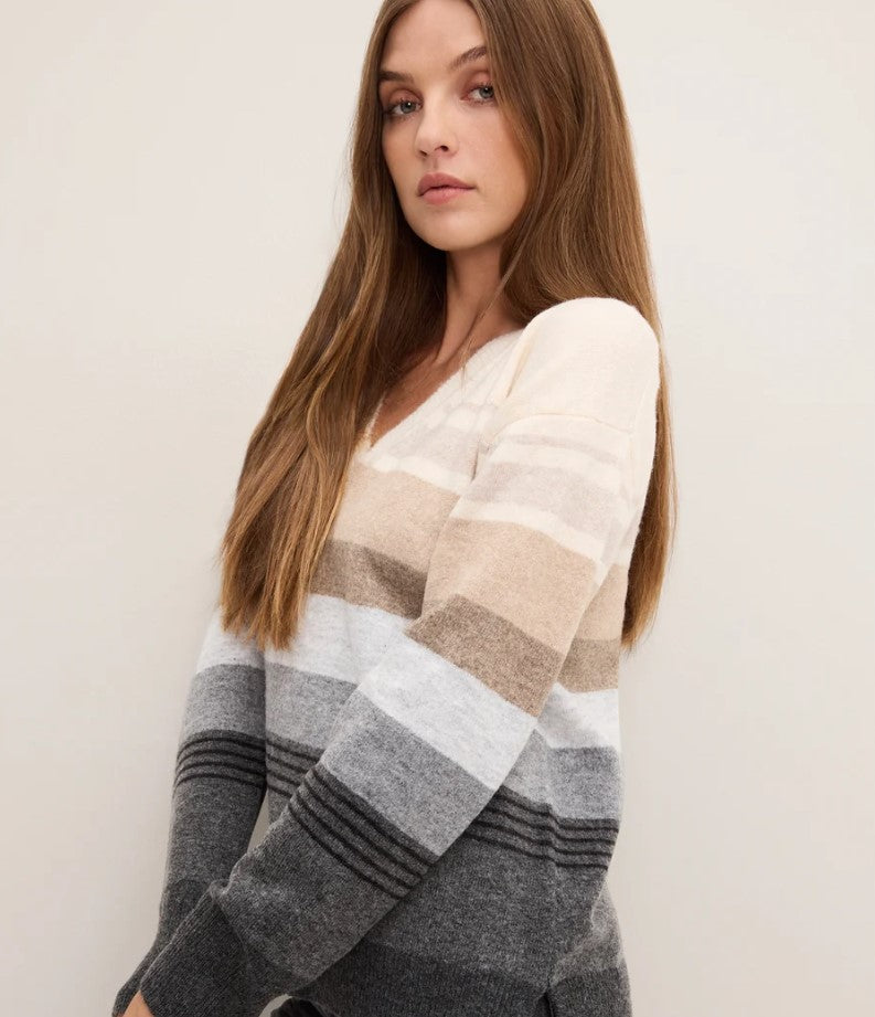 Jane Relaxed V Neck Sweater - Natural Multi