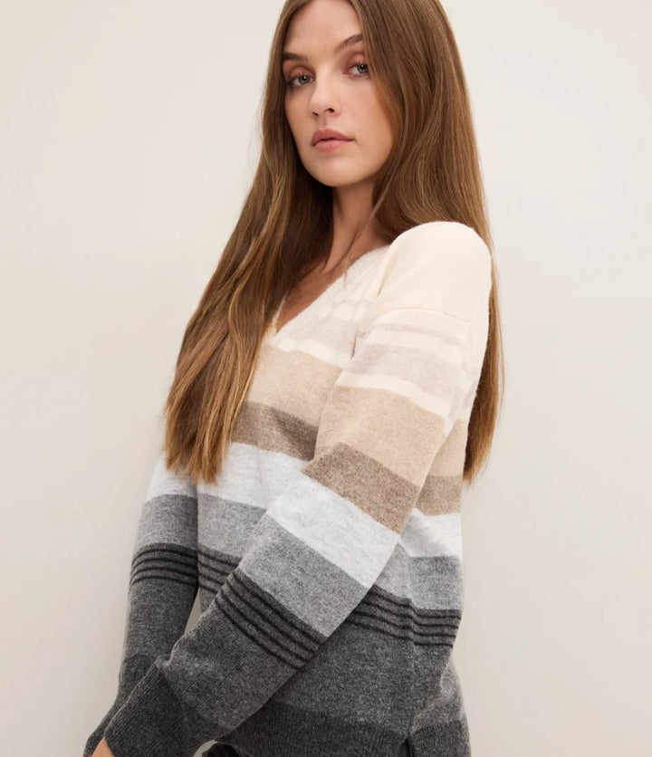 Jane Relaxed V Neck Sweater - Natural Multi