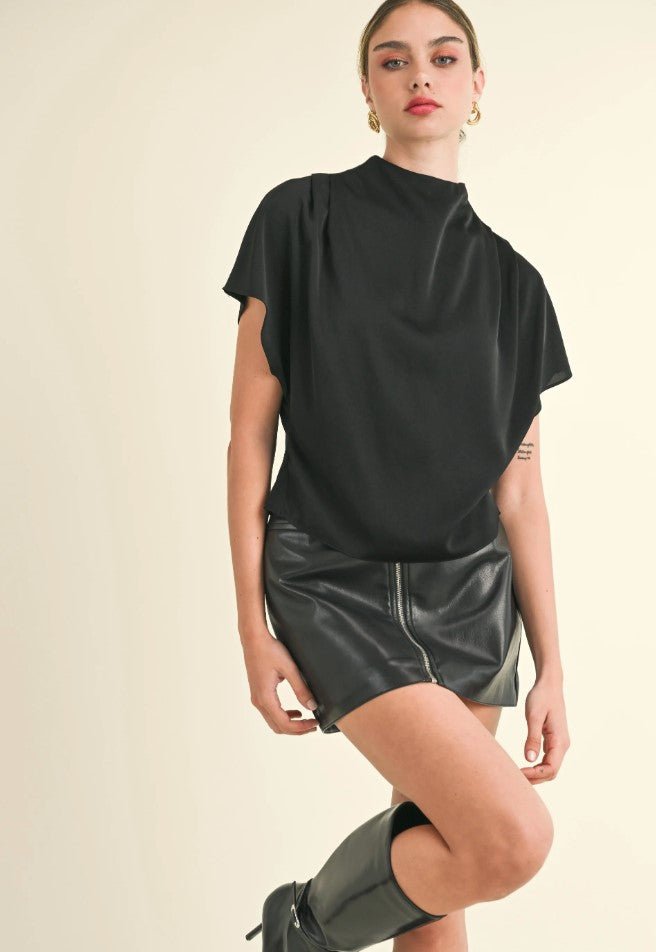 Jeannie Mock Neck Blouse - Black - Jaffi&