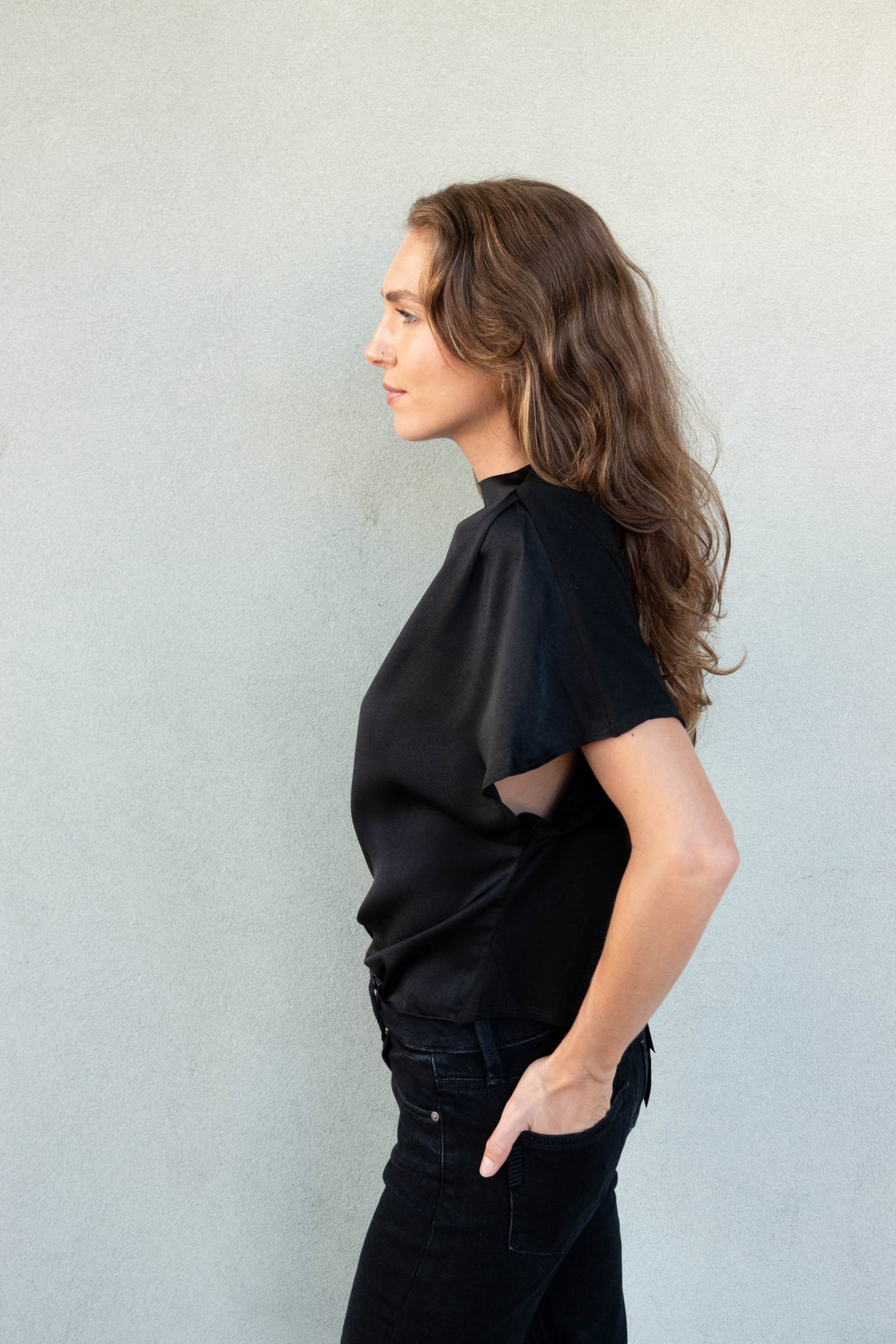 Jeannie Mock Neck Blouse - Black - Jaffi&