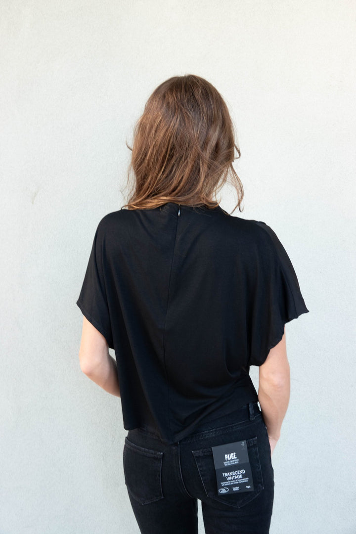 Jeannie Mock Neck Blouse - Black - Jaffi&