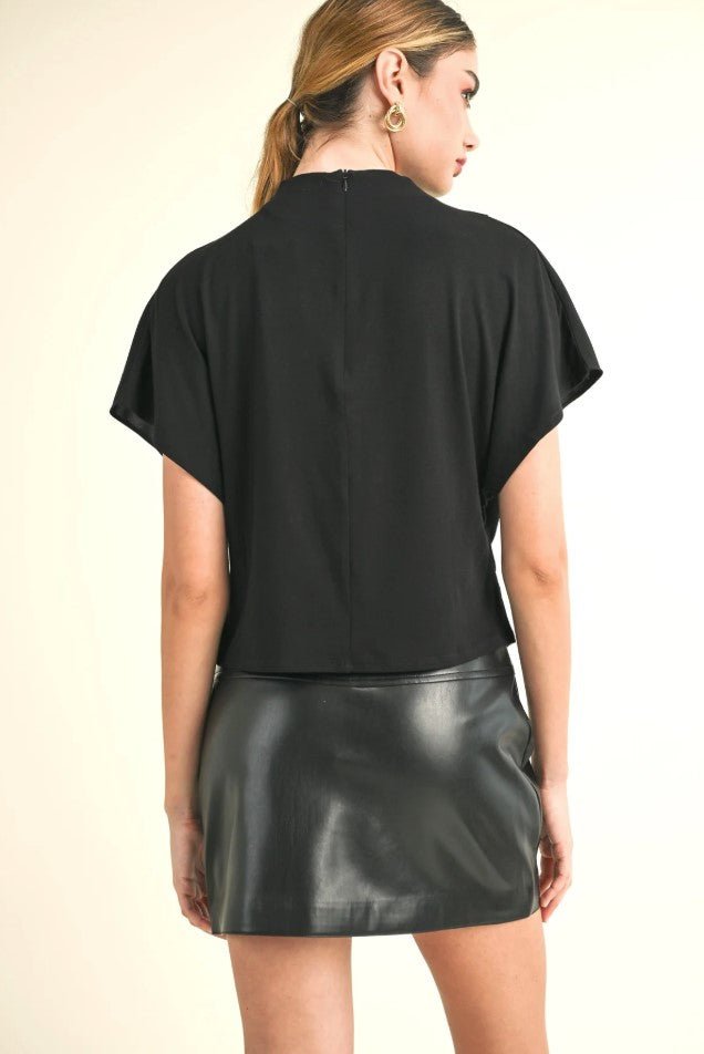 Jeannie Mock Neck Blouse - Black - Jaffi&