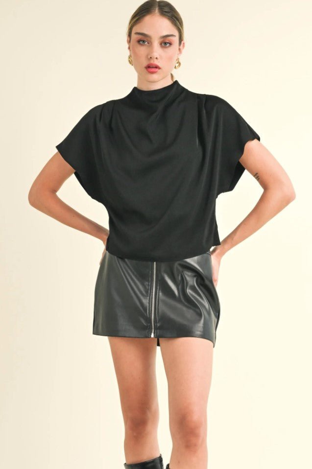 Jeannie Mock Neck Blouse - Black - Jaffi&