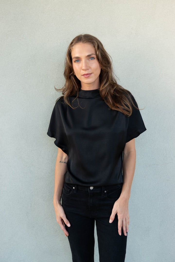 Jeannie Mock Neck Blouse - Black - Jaffi&