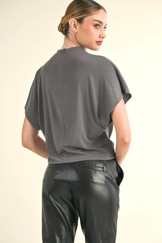 Jeannie Mock Neck Blouse - Charcoal - Jaffi's