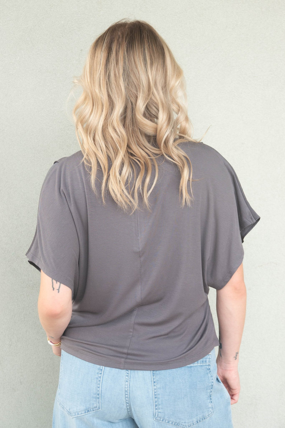 Jeannie Mock Neck Blouse - Charcoal - Jaffi's
