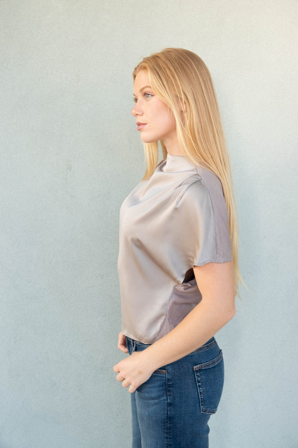Jeannie Mock Neck Blouse - Sandstone - Jaffi's
