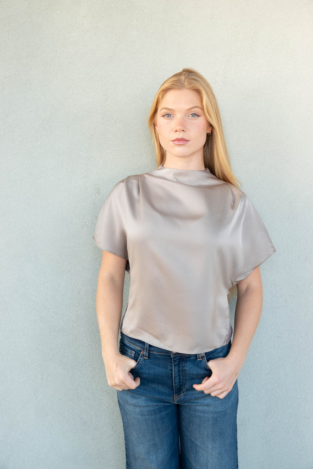 Jeannie Mock Neck Blouse - Sandstone - Jaffi's