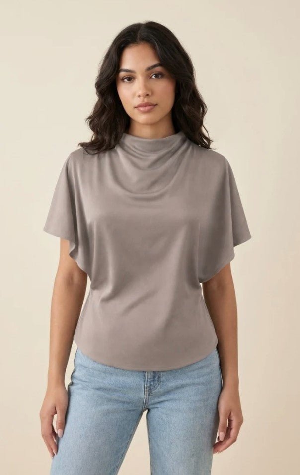 Jeannie Mock Neck Blouse - Sandstone - Jaffi&