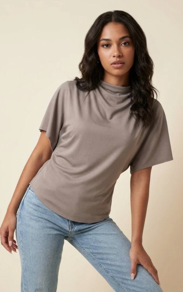 Jeannie Mock Neck Blouse - Sandstone - Jaffi&