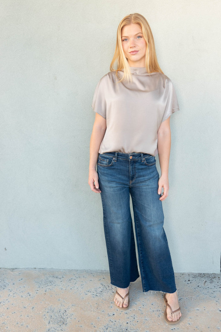 Jeannie Mock Neck Blouse - Sandstone - Jaffi&
