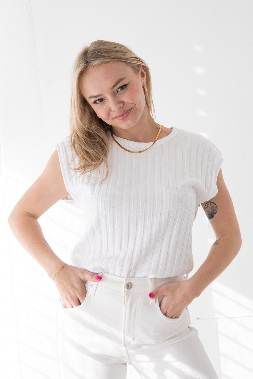 Jinny Power Shoulder Top - White - Jaffi's