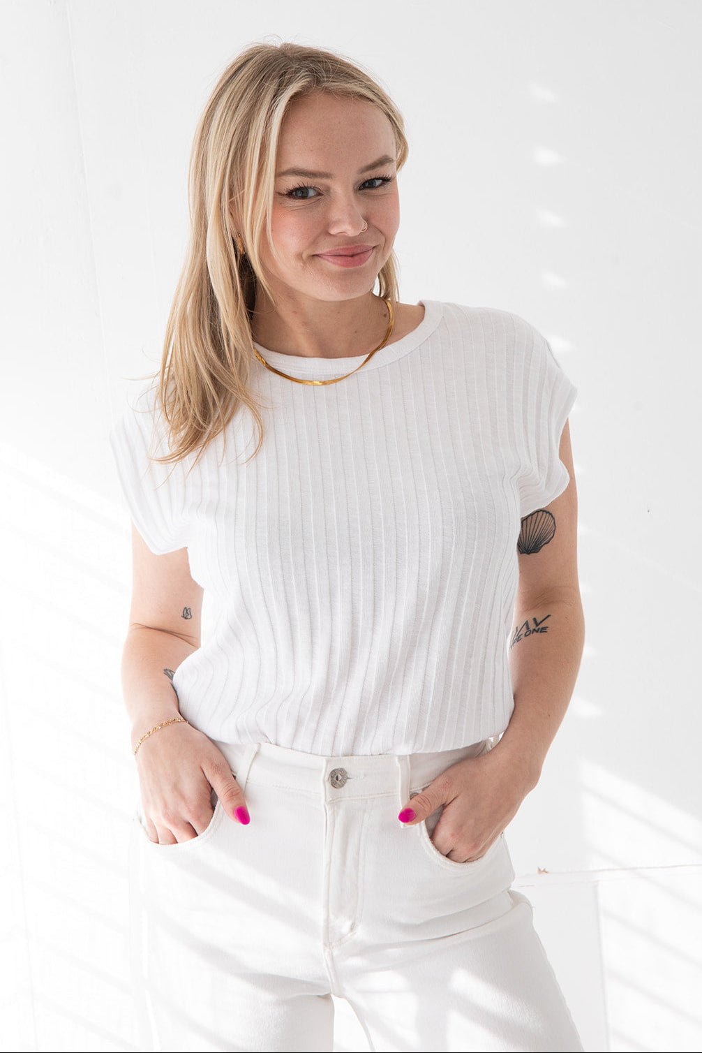 Jinny Power Shoulder Top - White - Jaffi's