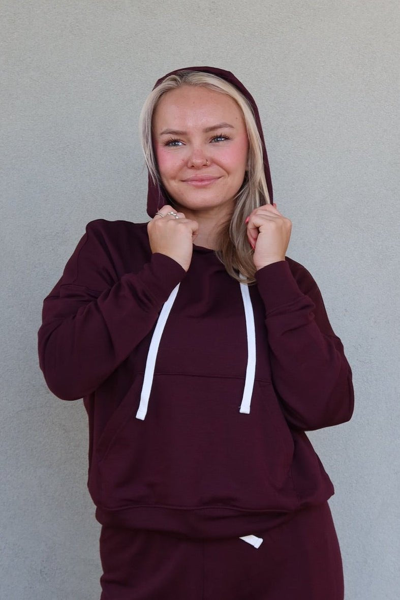 Joey Long Sleeve Hoodie - Dark Cherry - Jaffi&