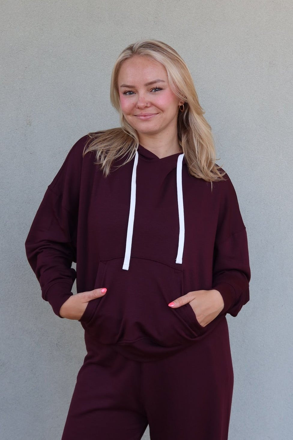 Joey Long Sleeve Hoodie - Dark Cherry - Jaffi's