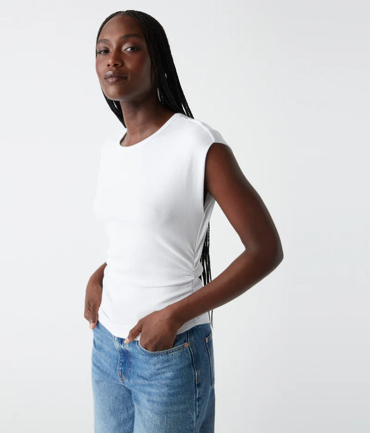 Joni Crew Neck Power Shoulder Top