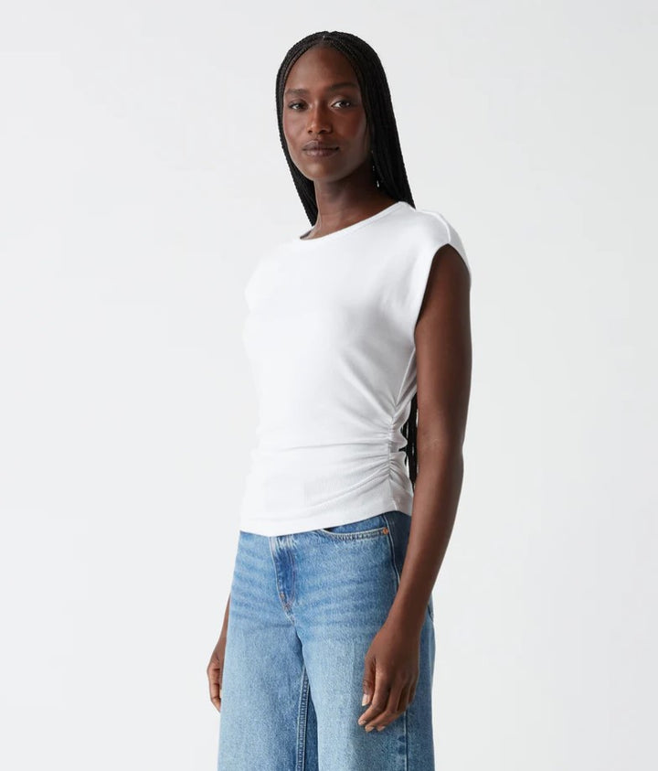 Joni Crew Neck Power Shoulder Top