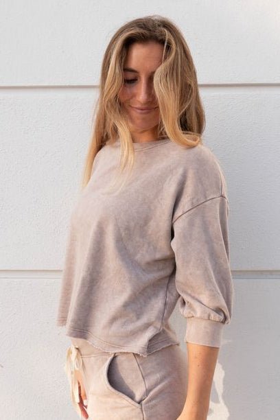 Julia Elbow Puff Sleeve Pullover - Macadamia - Jaffi's
