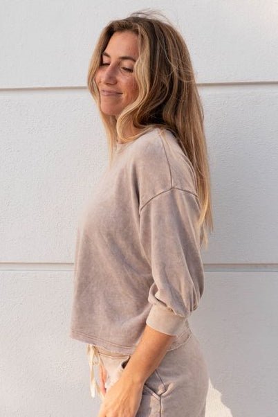 Julia Elbow Puff Sleeve Pullover - Macadamia - Jaffi's