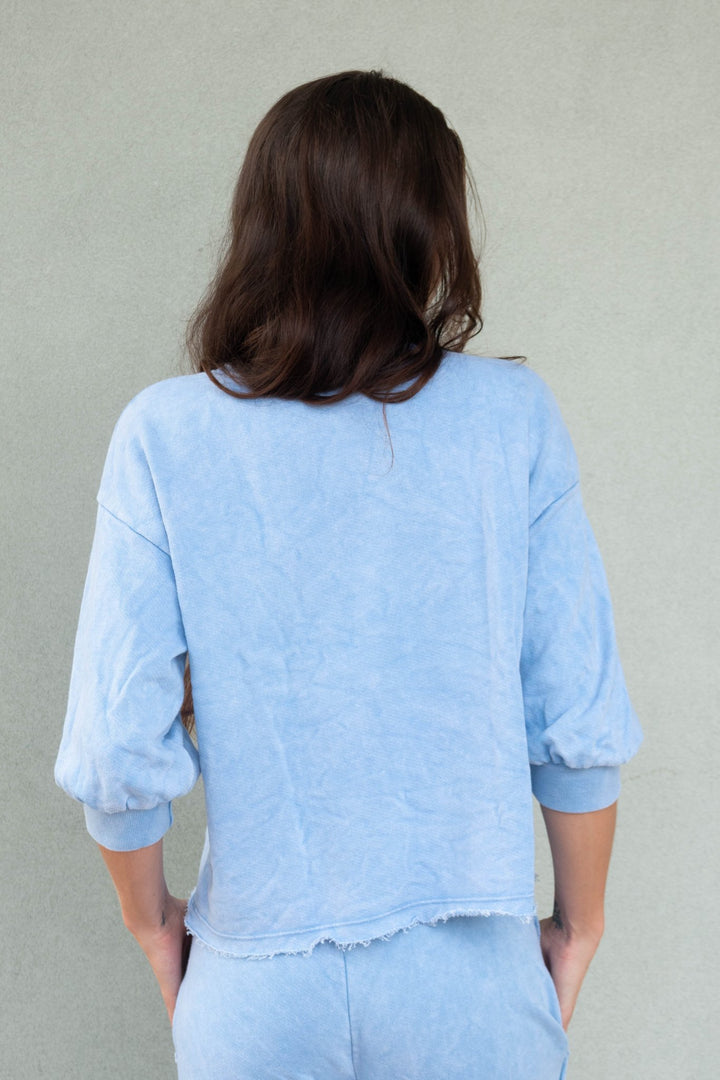 Julia Elbow Puff Sleeve Pullover - Sky - Jaffi&