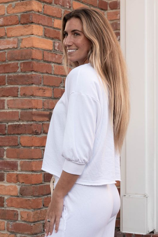 Julia Elbow Puff Sleeve Pullover - White