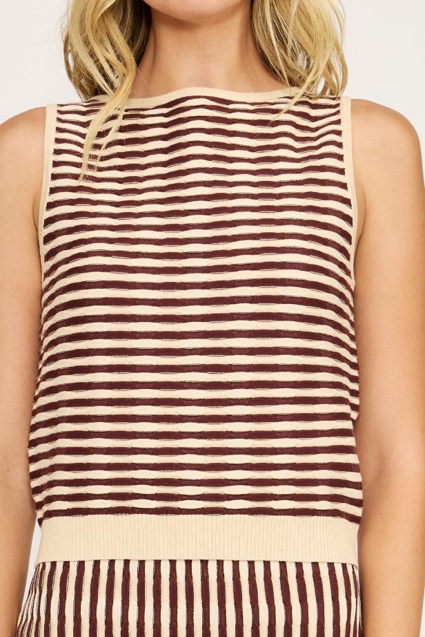 Julie Boatneck Knit Top - Brown/Cream - Jaffi's