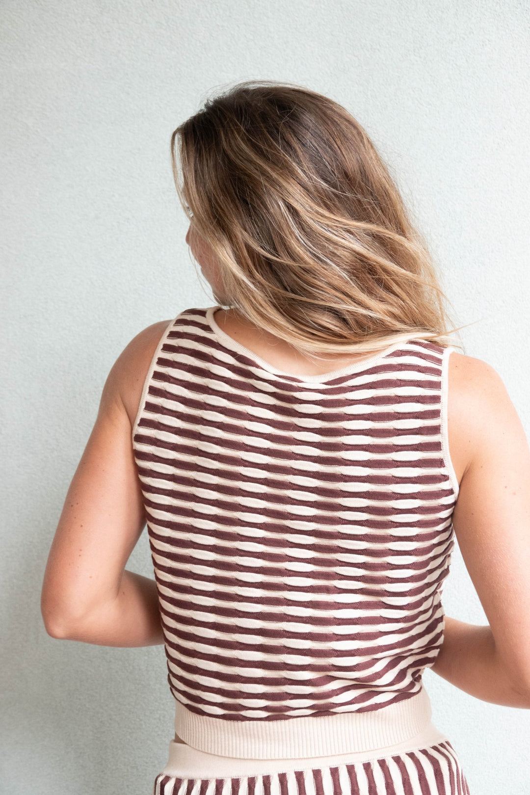 Julie Boatneck Knit Top - Brown/Cream - Jaffi's