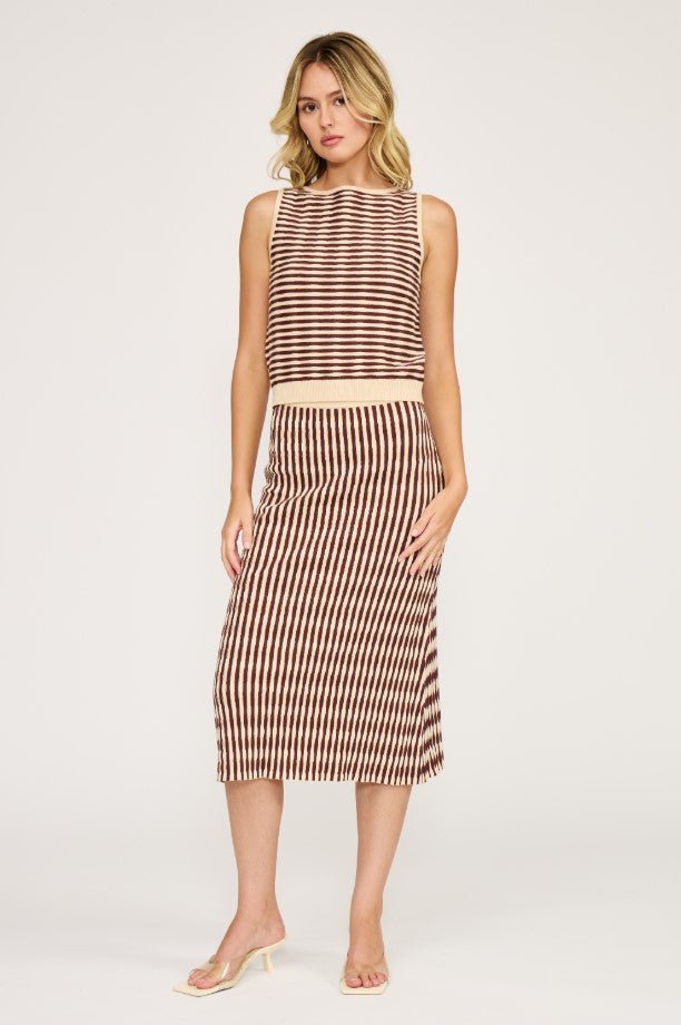Julie Boatneck Knit Top - Brown/Cream - Jaffi's