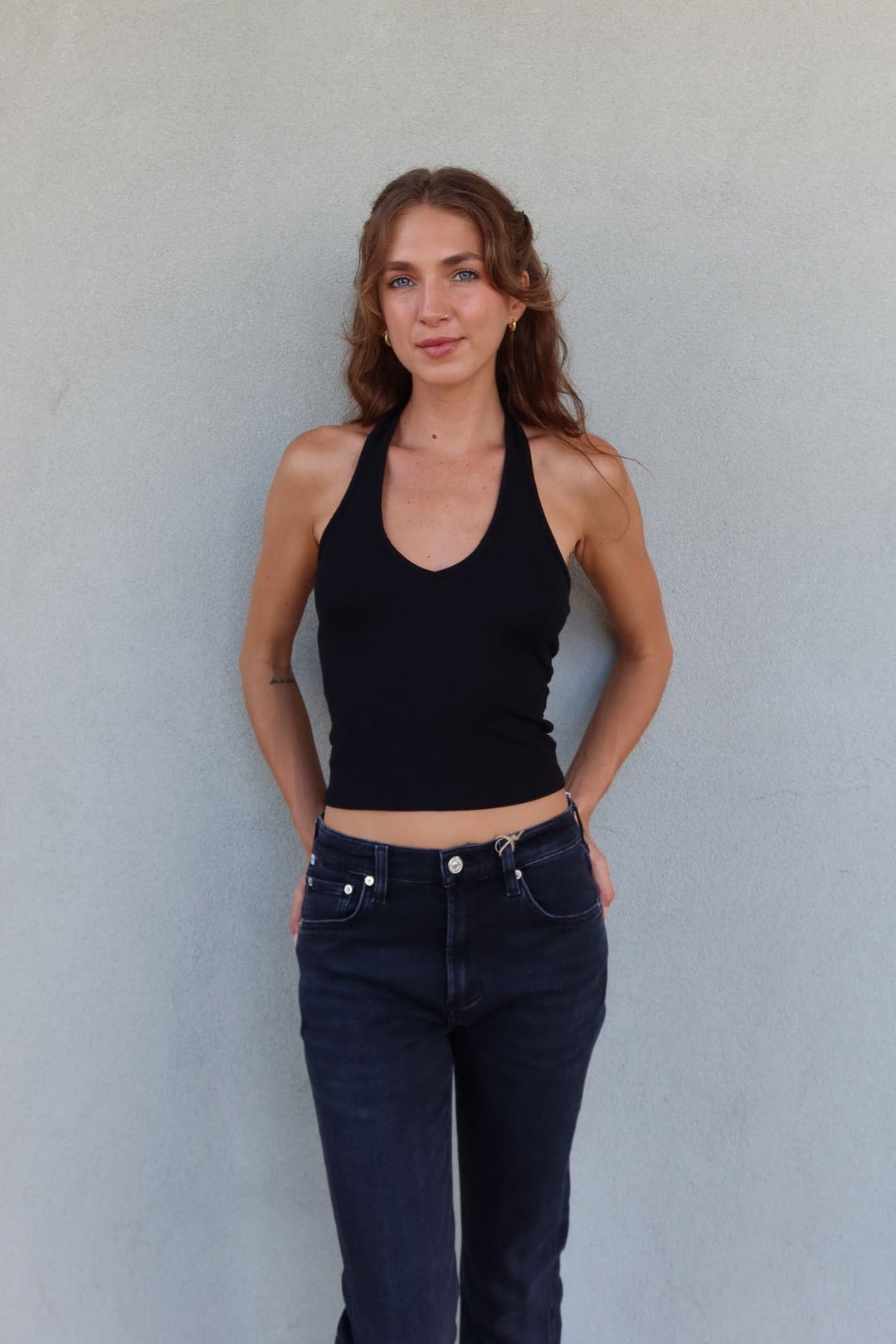 June Rib Halter Top - Black - Jaffi's
